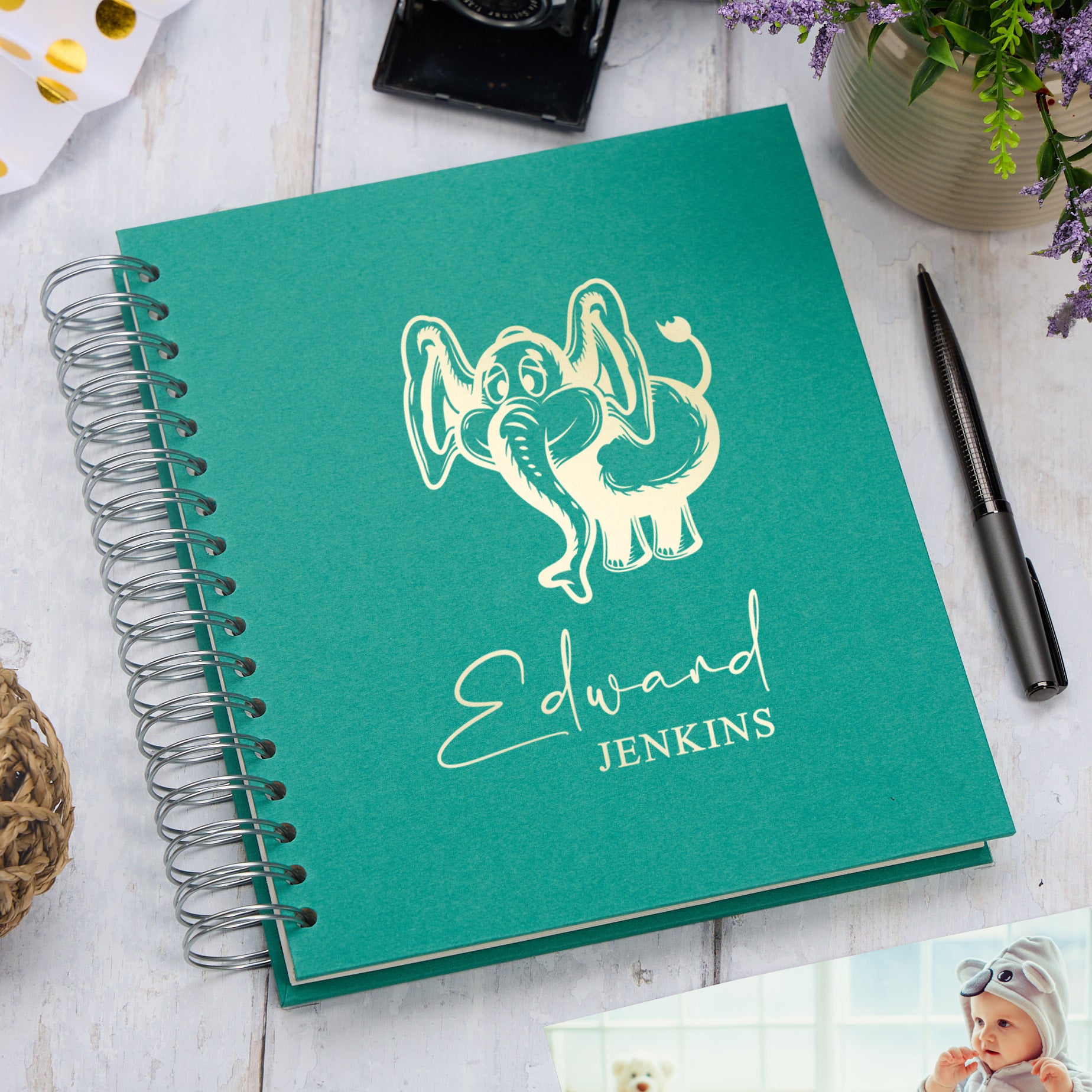 Personalised Large Baby Photo Album Memory Keepsake With Elephant