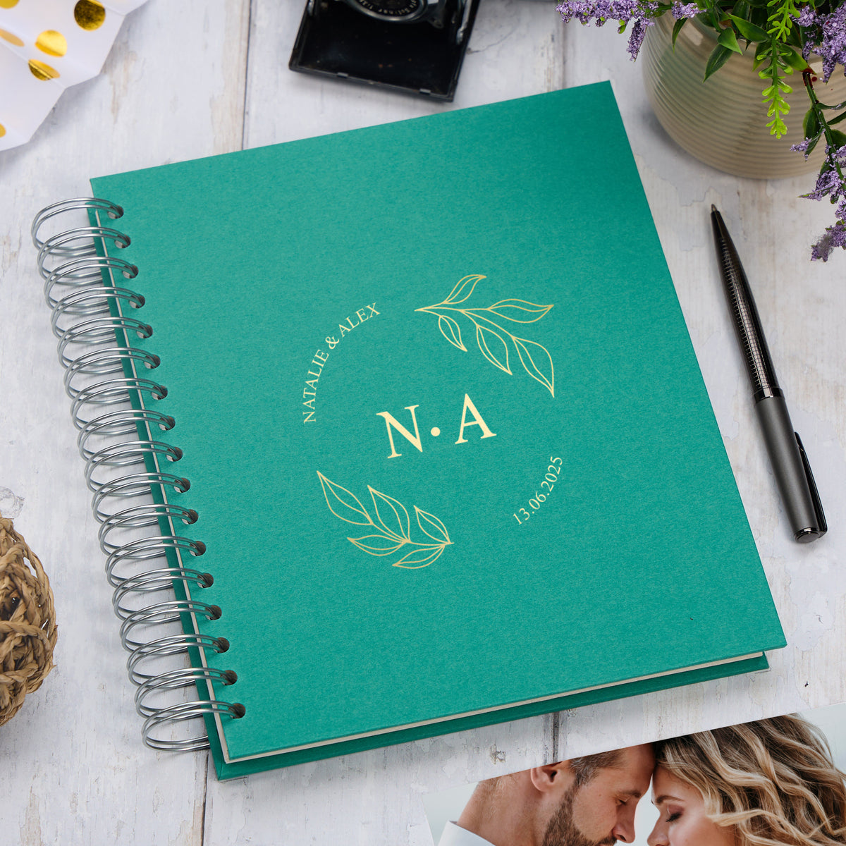 Personalised Large Wedding Photo Album With Circular Leaves and Names