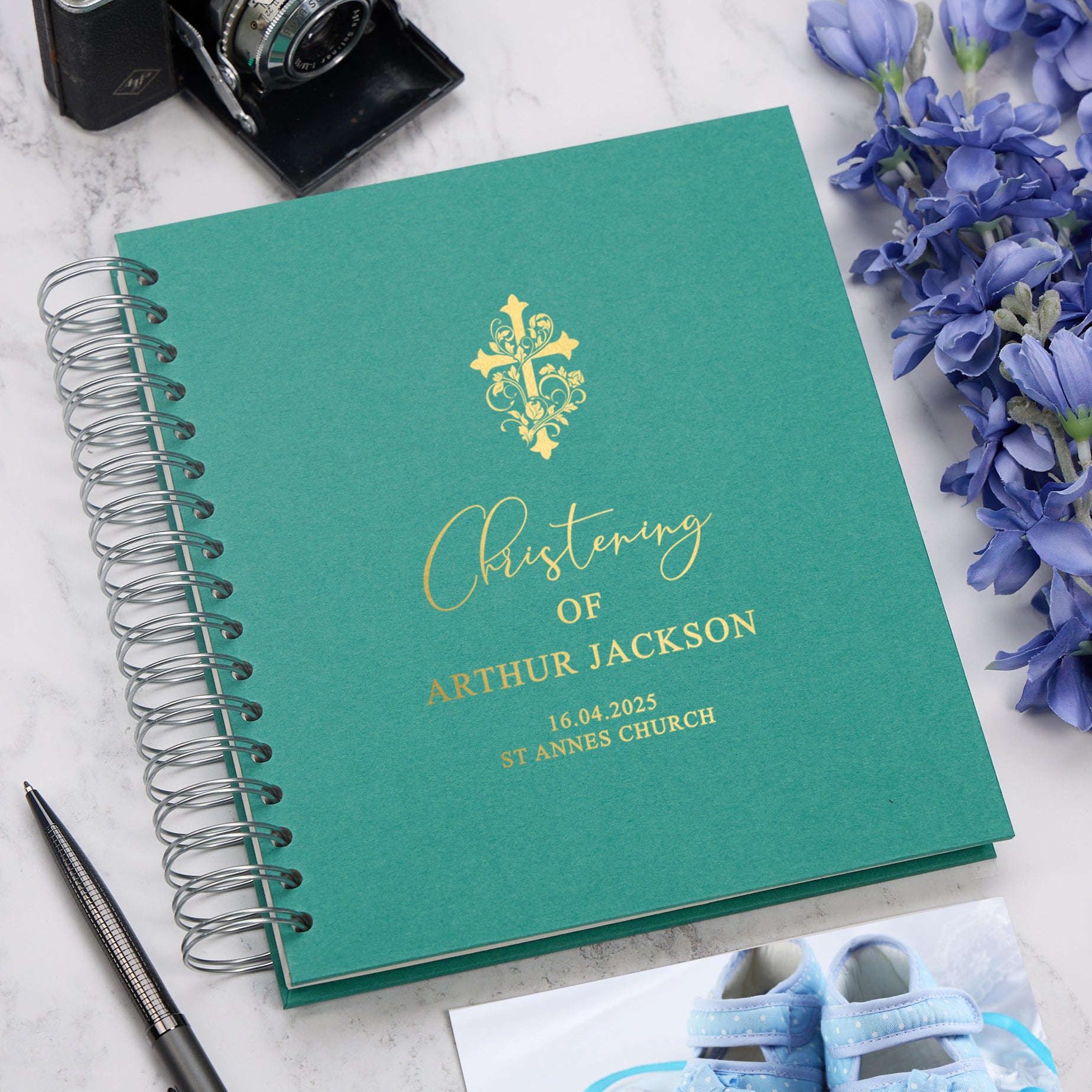 Personalised Christening Day Photo Album With Multiple Colours and Cross
