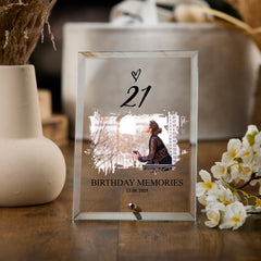 Personalised Birthday Photo Keepsake Gift Glass Plaque With Sentiment 13, 16, 18, 21, 30, 40, 50, 60, 70, 80