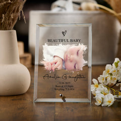 Personalised Exclusive Baby Photo Keepsake Gift Glass Plaque With Birth Details Gift