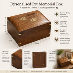 Large Personalised Handmade Wooden Pet Urn Box For Dogs With Brass Paw Inlays ukgiftstoreonline