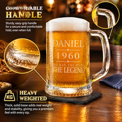 Personalised Beer Tankard – Engraved Man Myth Legend Birthday Gift for Him 20oz Glass personalised beer glass tankard ukgiftstoreonline