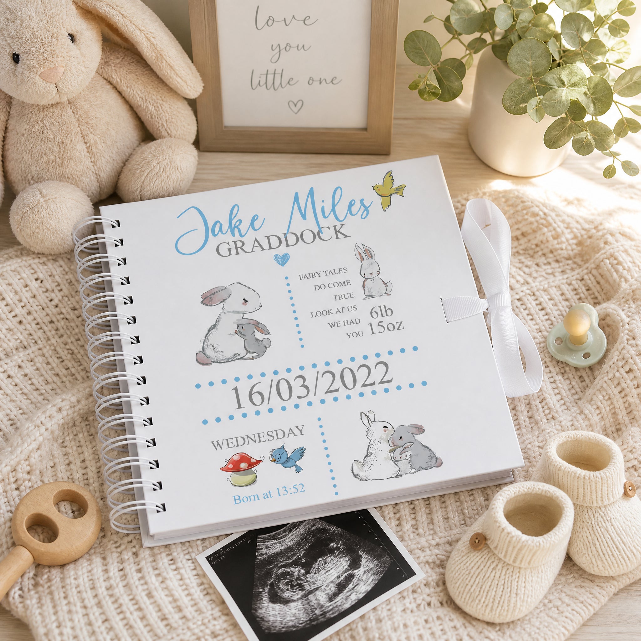 Personalised Rabbit Baby Boy Scrapbook Photo album Keepsake Memory Baby Boy Photo Album ukgiftstoreonline