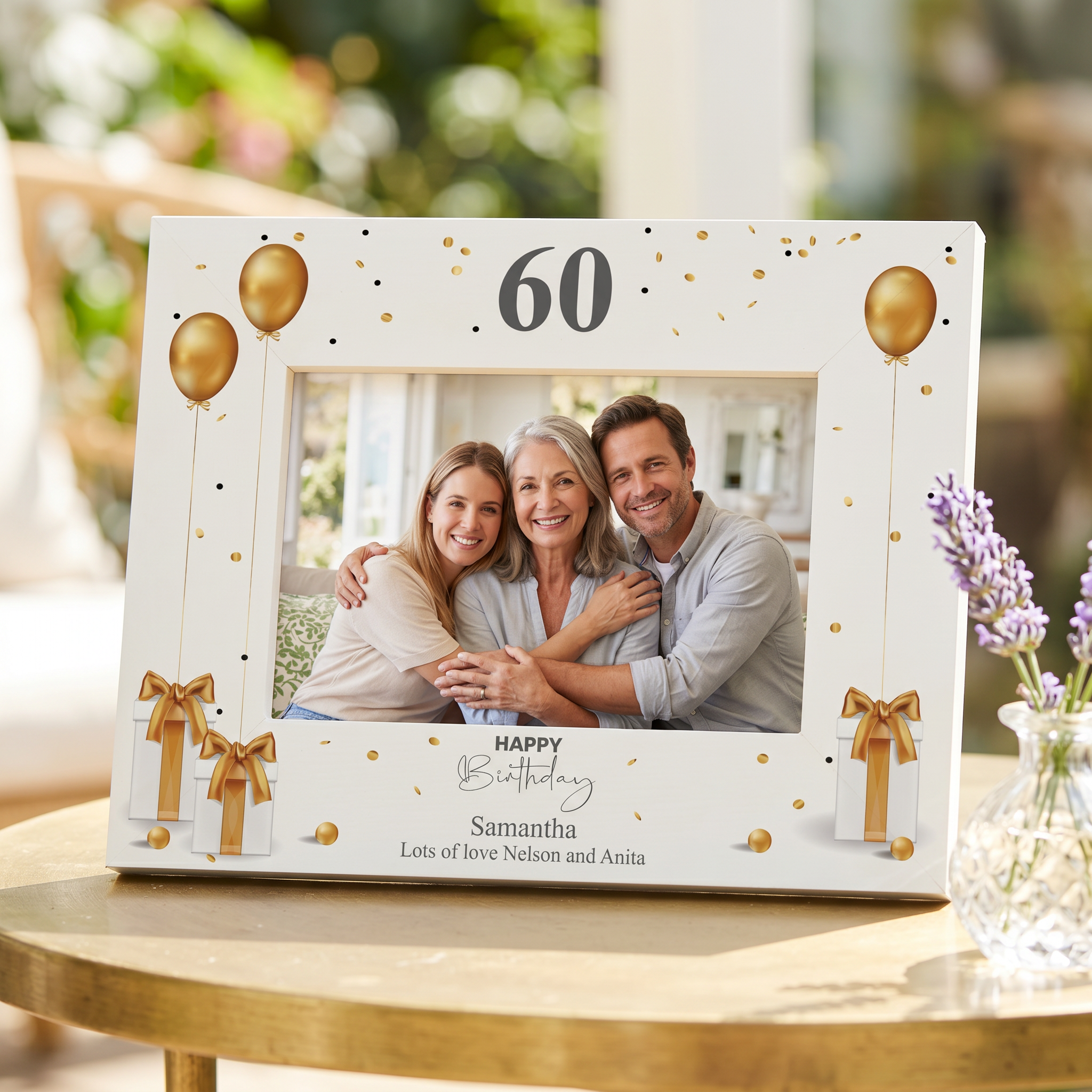 Personalised 60th Birthday Photo Frame With Gold Balloons ukgiftstoreonline