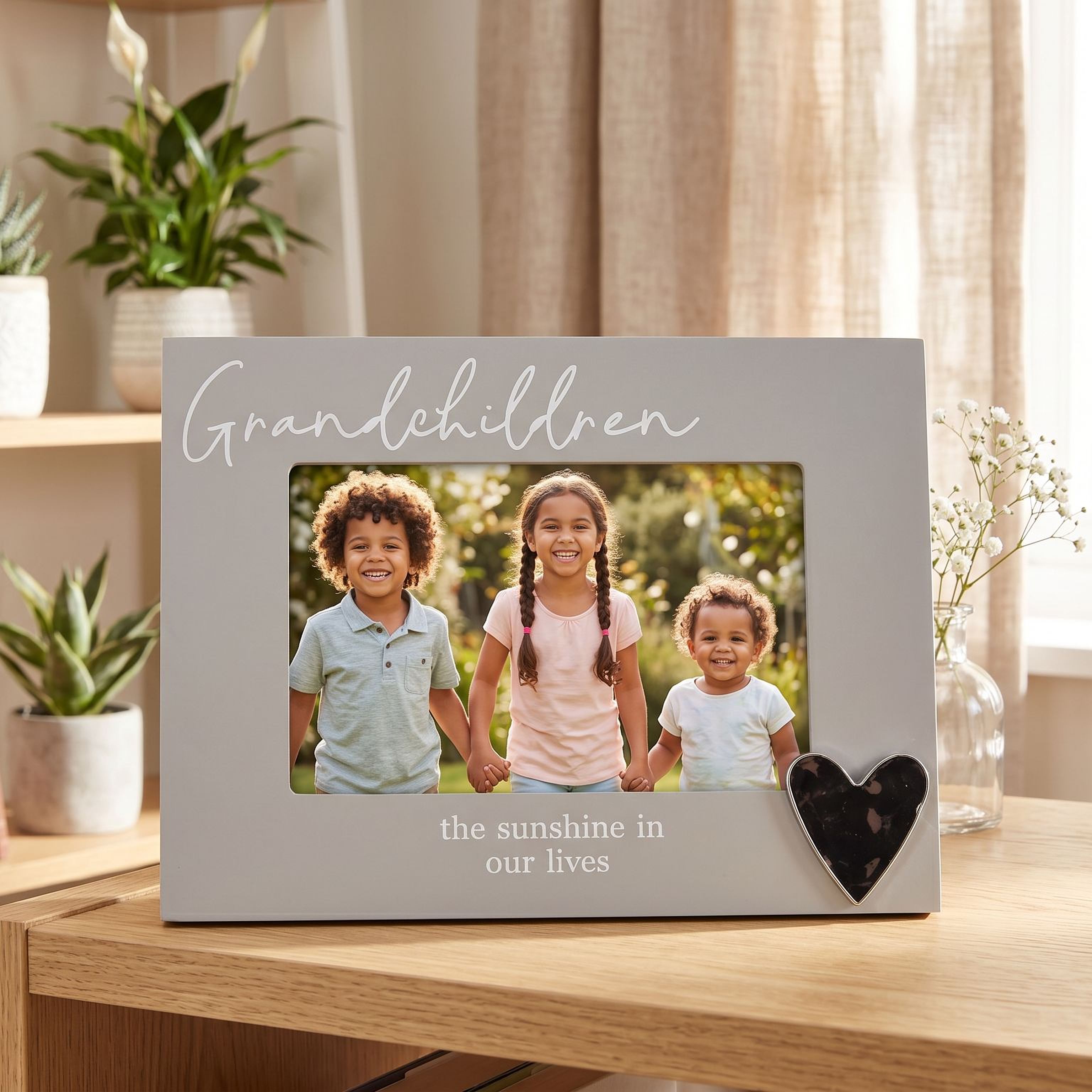 Grandchildren Silver Heart Photo Frame 6'x4' Picture with Sentiment, Freestanding and Gift Boxed photo frame ukgiftstoreonline