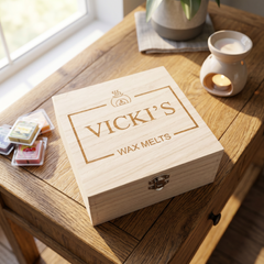 Personalised Wooden Wax Melt Box – Reusable Hinged Gift Box with Clip Closure Keepsake Memory Box ukgiftstoreonline