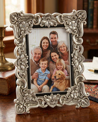 Vintage Style Antique Silver Floral Resin Frame With Crystals 4x6 photo frame ukgiftstoreonline