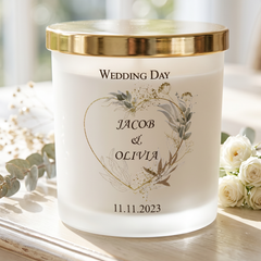 Personalised Large Double Wick Wedding Candle Gift With Gold Leaf personalised Candle Lights ukgiftstoreonline