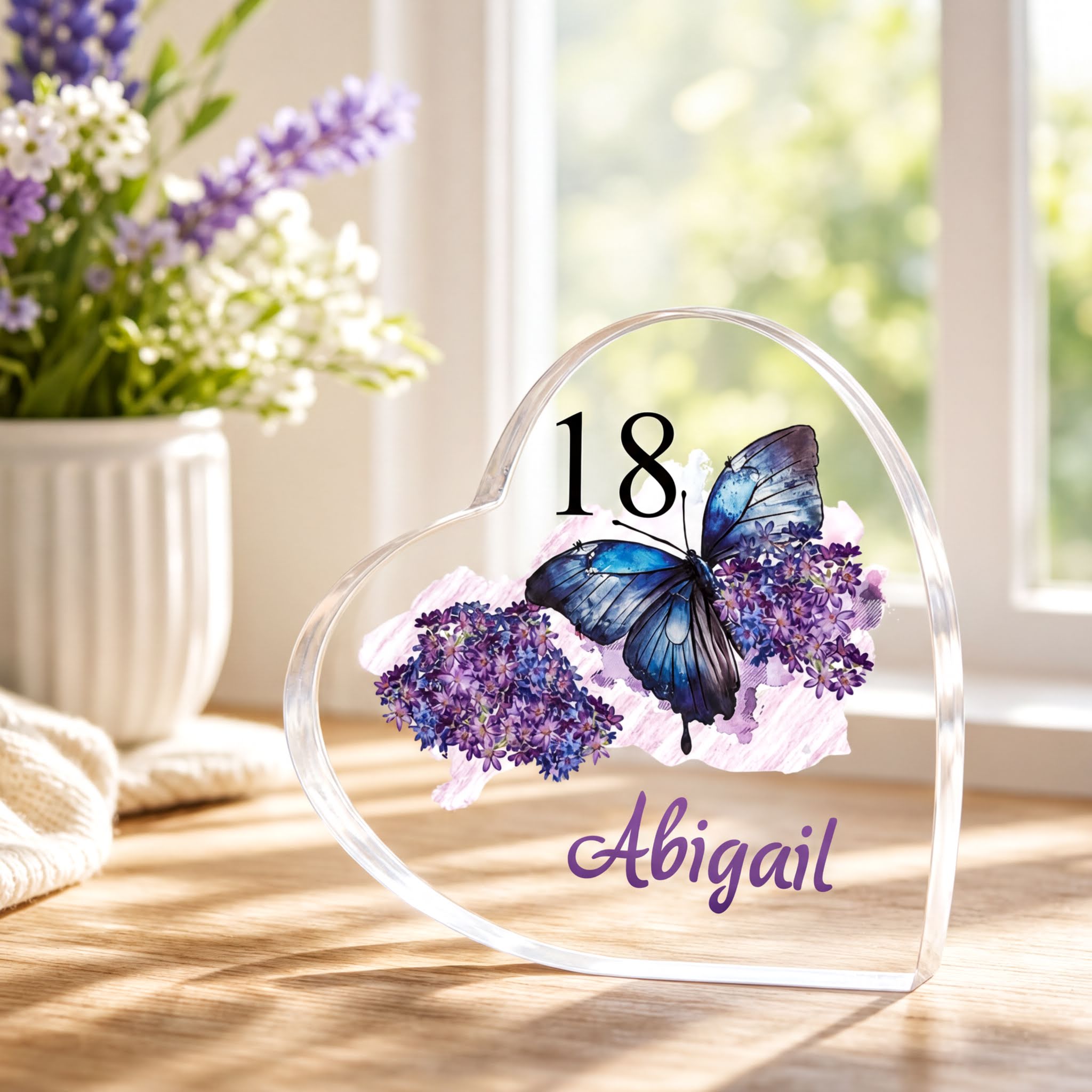 18th Birthday Gift - Personalised Butterfly Heart Block In Silk-Lined Box Personalised Plaque Gift ukgiftstoreonline