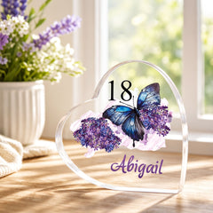 18th Birthday Gift - Personalised Butterfly Heart Block In Silk-Lined Box Personalised Plaque Gift ukgiftstoreonline