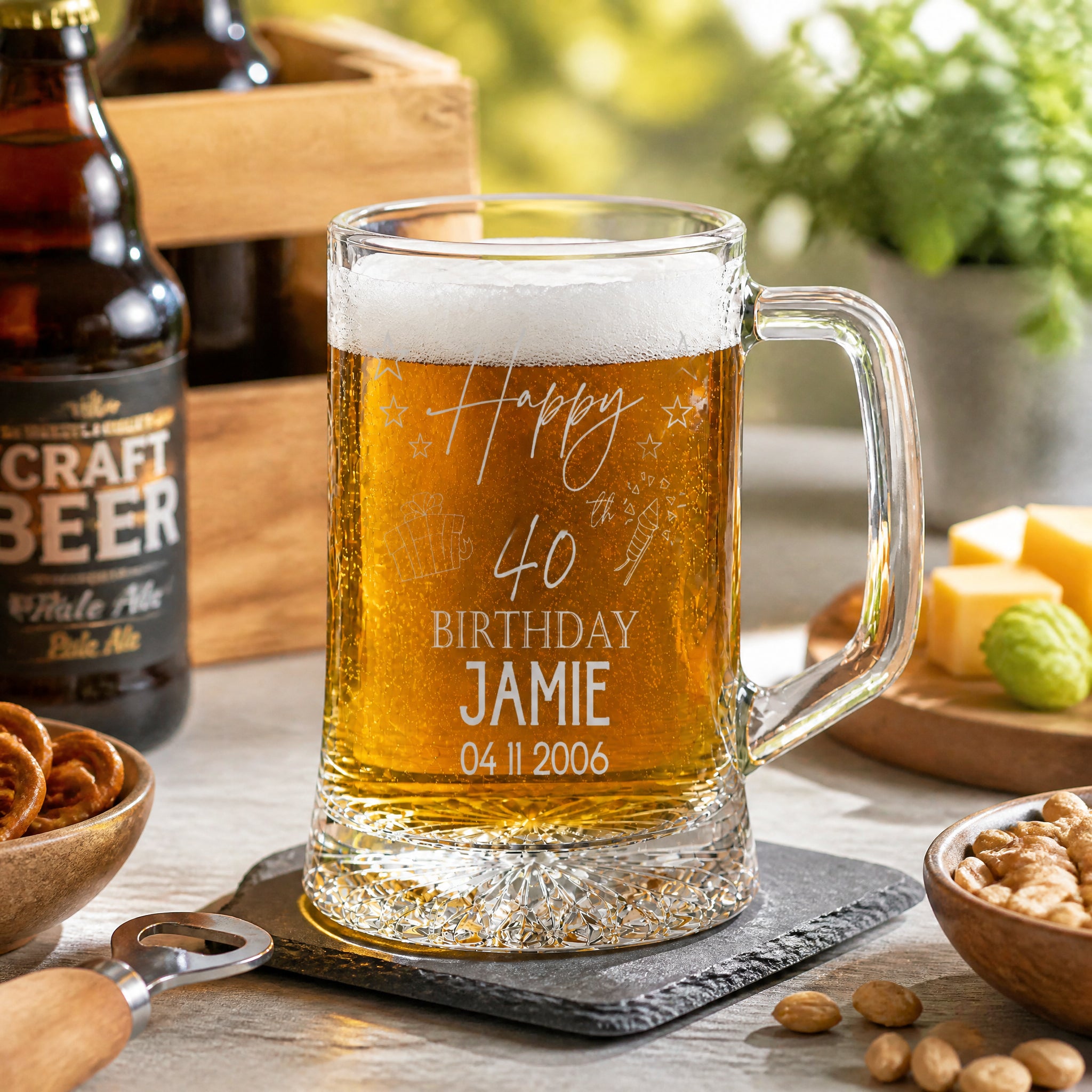 Personalised 40th Birthday Pint Beer Tankard Glass with Stars personalised beer glasses ukgiftstoreonline
