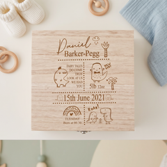 Personalised baby Memory Box Gift With birth Details Dinosaur Design Personalised baby gifts ukgiftstoreonline