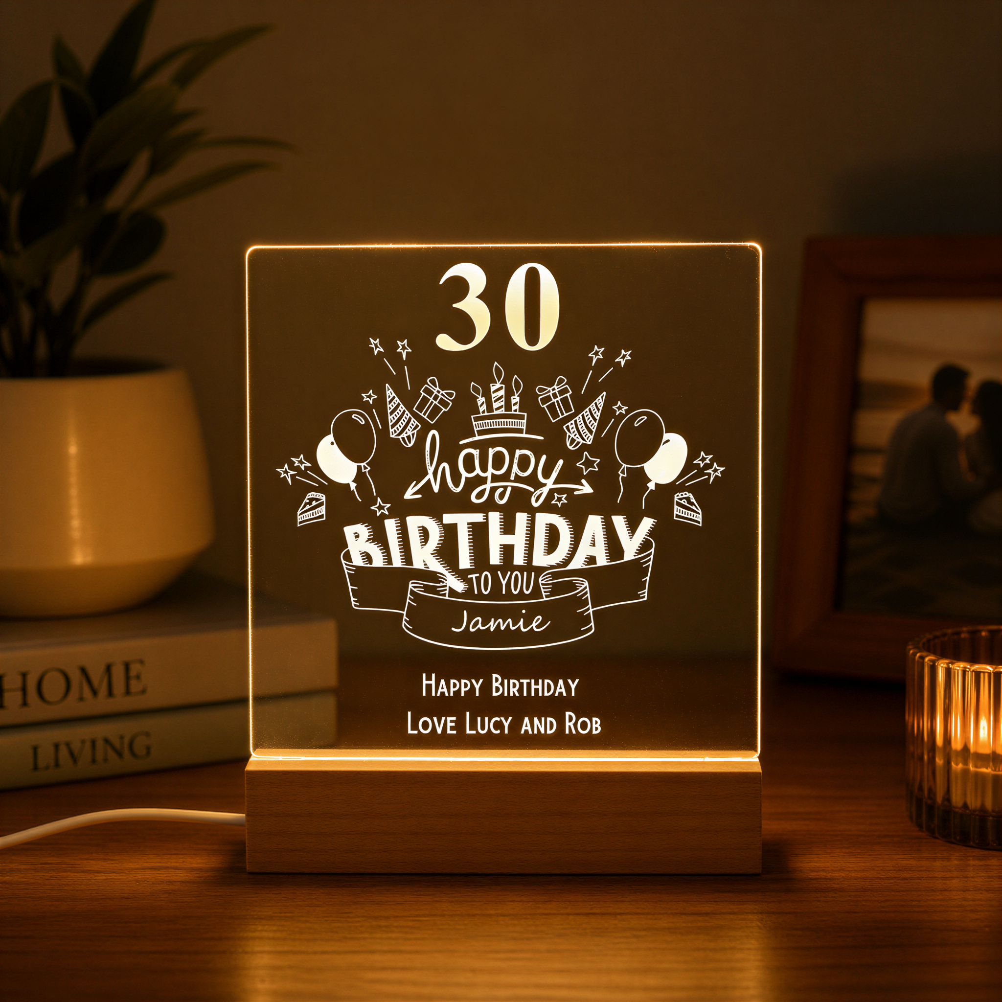 Personalised 30th Birthday LED Night Lamp Keepsake Gift Balloon Design Personalised Lights ukgiftstoreonline