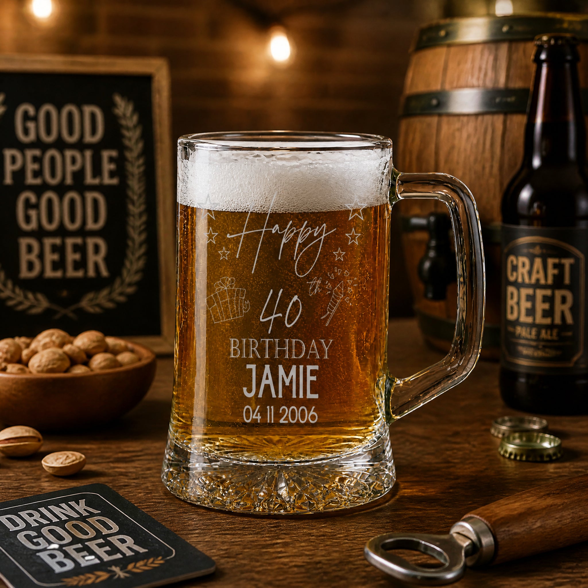 Personalised 40th Birthday Pint Beer Tankard Glass with Stars personalised beer glasses ukgiftstoreonline