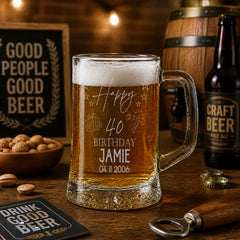 Personalised 40th Birthday Pint Beer Tankard Glass with Stars personalised beer glasses ukgiftstoreonline