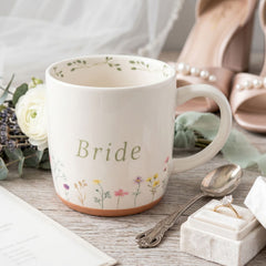 Bride Gift Mug - Rustic Terracotta Ceramic Bridal Cup With Wildflower Design ukgiftstoreonline