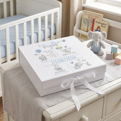 Personalised Baby Boy Elephants Design Keepsake Memory Box Keepsake Memory Box ukgiftstoreonline Ribbon Box Large