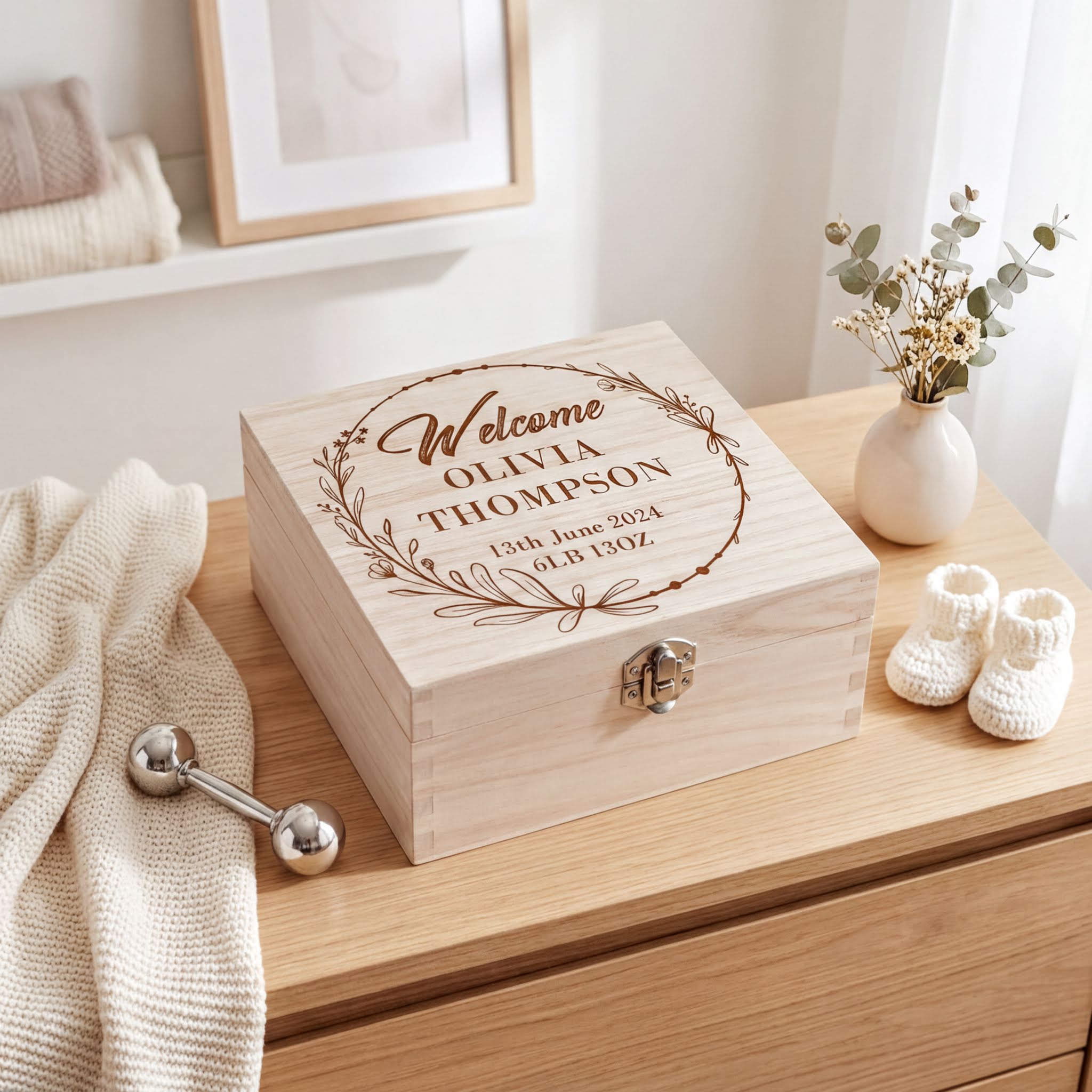 Personalised Wooden Memory Box - Large Hinged Keepsake Chest For Boys & Girls Keepsake Memory Box ukgiftstoreonline