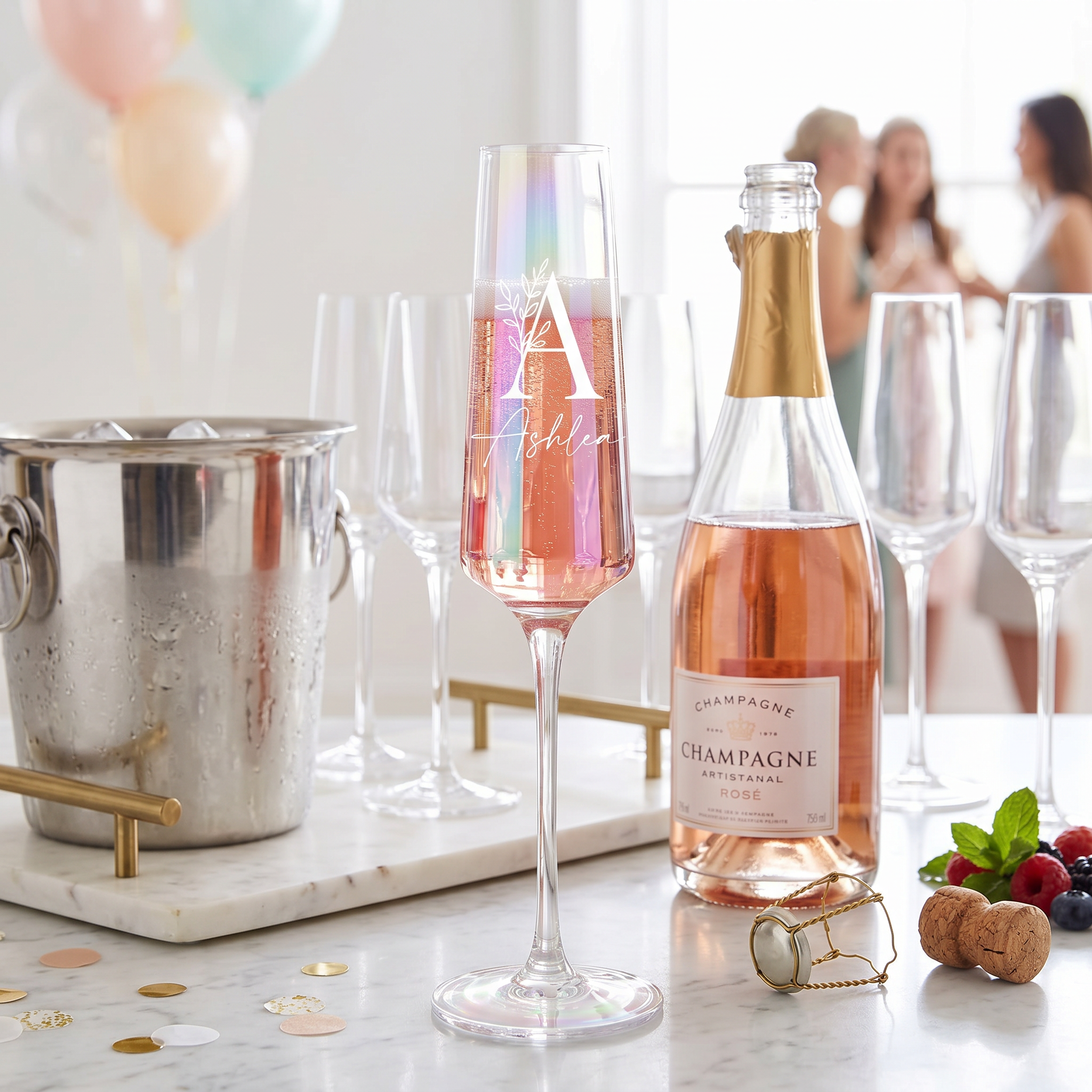 Personalised Champagne Flute – Tall Prosecco Glass | Custom Engraved Rainbow Glassware Gift Champagne Glasses ukgiftstoreonline