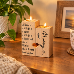 Personalised Nanny Candle Holder, Double Tea Light Wooden Gift Set Tea Light Holder ukgiftstoreonline