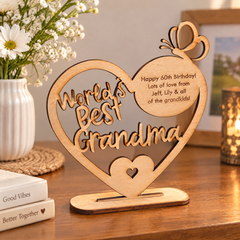 Personalised Wooden Heart Gift For Grandma, Freestanding Message Personalised Heart Gifts ukgiftstoreonline
