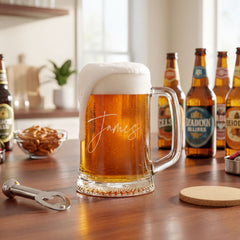 Personalised Name Script Font Birthday Large Beer Tankard Glass Gift for Men personalised beer glass tankard ukgiftstoreonline