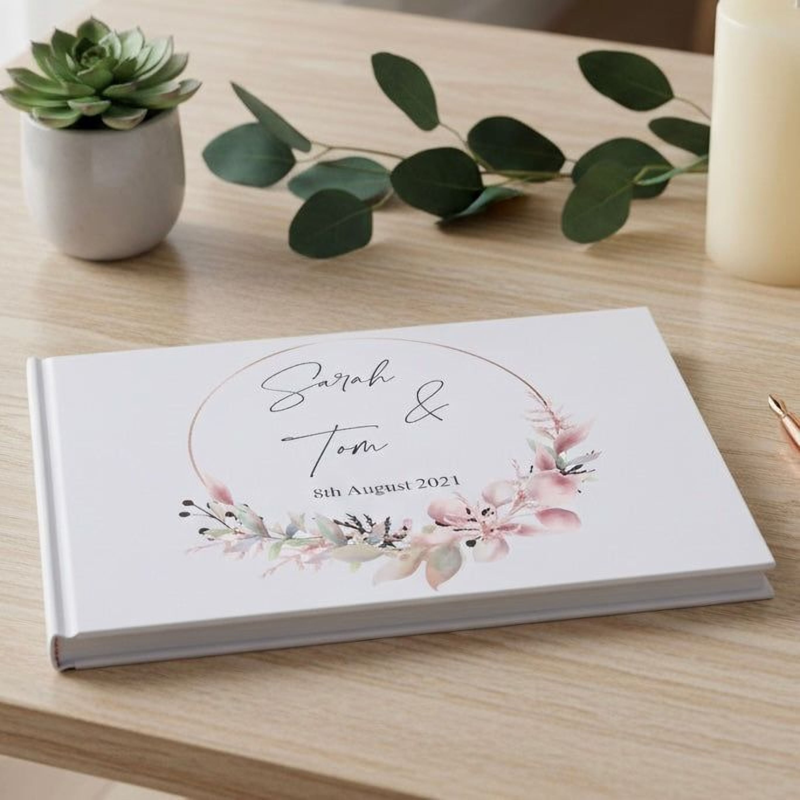 Personalised Floral Wreath Wedding Lined Guest Book Hard Cover 80 Pages Guest Book ukgiftstoreonline