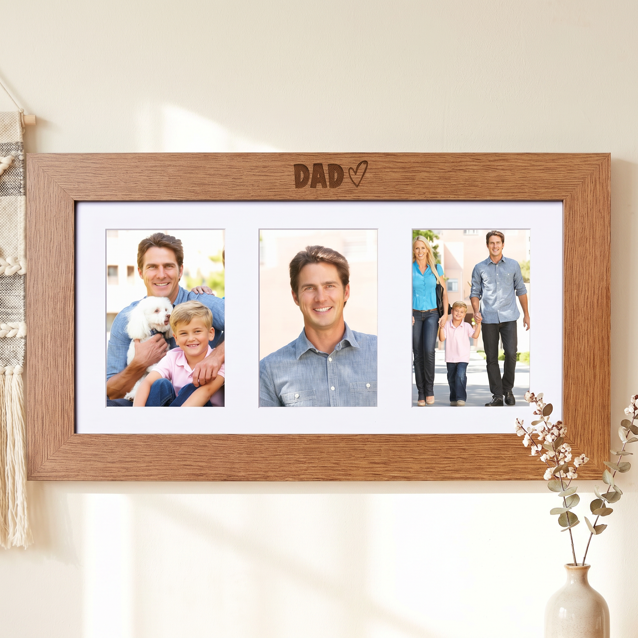 Wooden Photo Frame - Dad Triple 6x4 Picture Frame | Rustic Wall Hanging Photo Frame ukgiftstoreonline