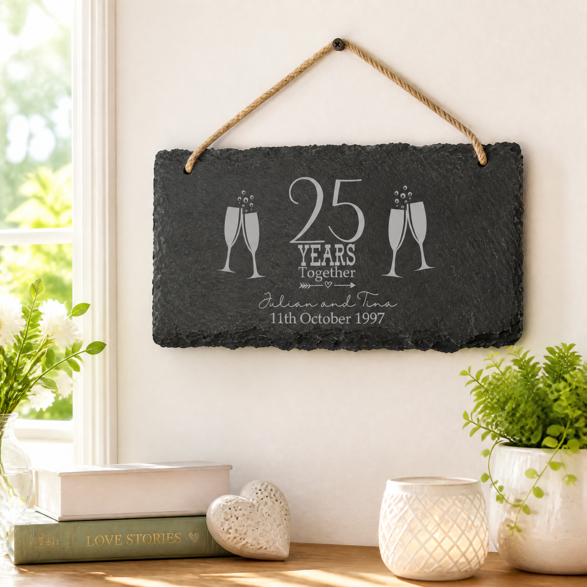 ukgiftstoreonline Personalised Slate 25th Anniversary Plaque Gift Personalised Slate Marker ukgiftstoreonline