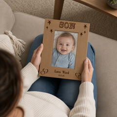 Personalised Son Photo Frame - Engraved Wooden Portrait Gift With Name & Birth Date Photo Frame ukgiftstoreonline