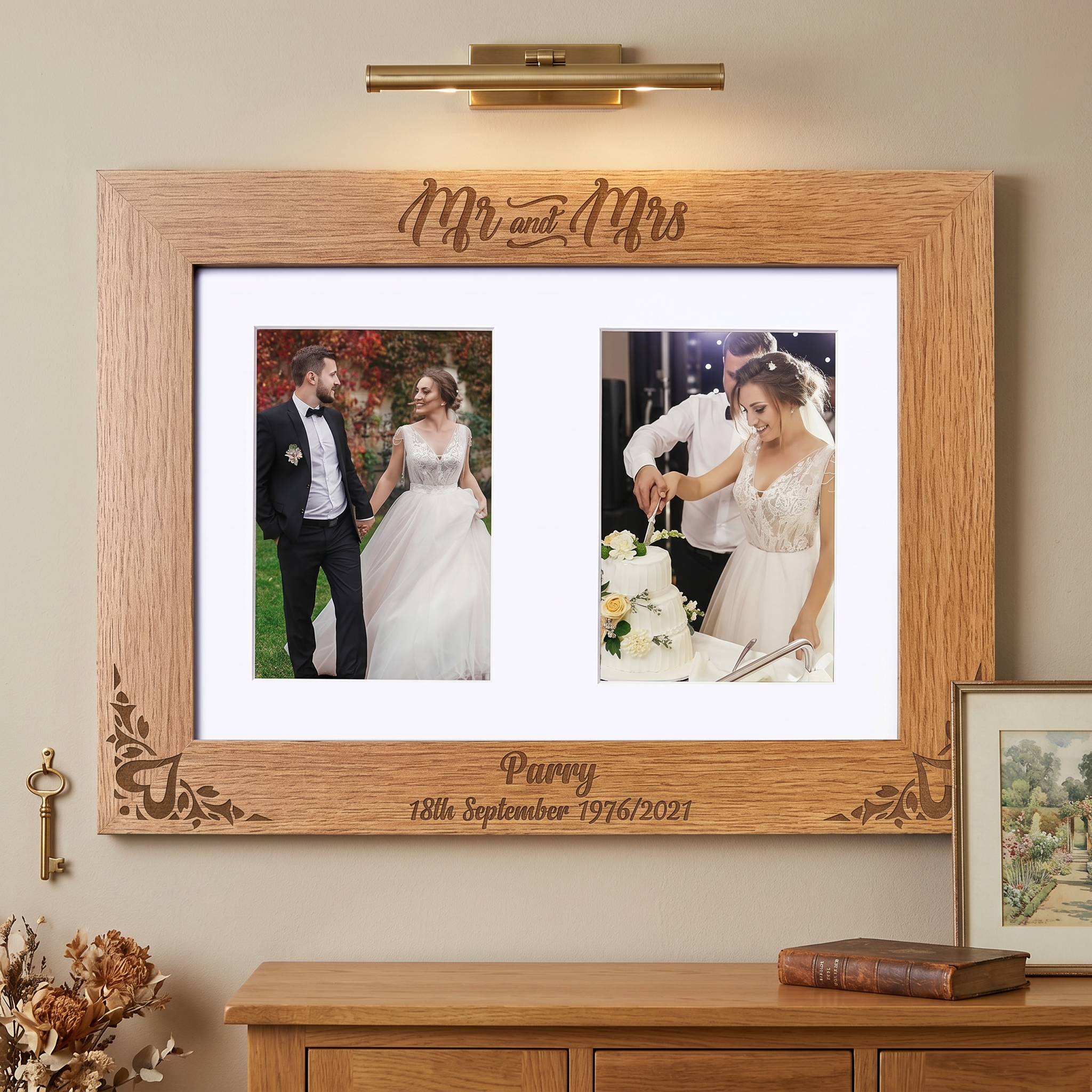 Personalised Mr and Mrs Wedding Double Engraved Wooden Photo Frame Gift wedding photo frame ukgiftstoreonline