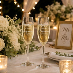 Personalised Engraved Wedding Champagne Glasses Set With Ring Emblem Personalised Champagne Glasses ukgiftstoreonline