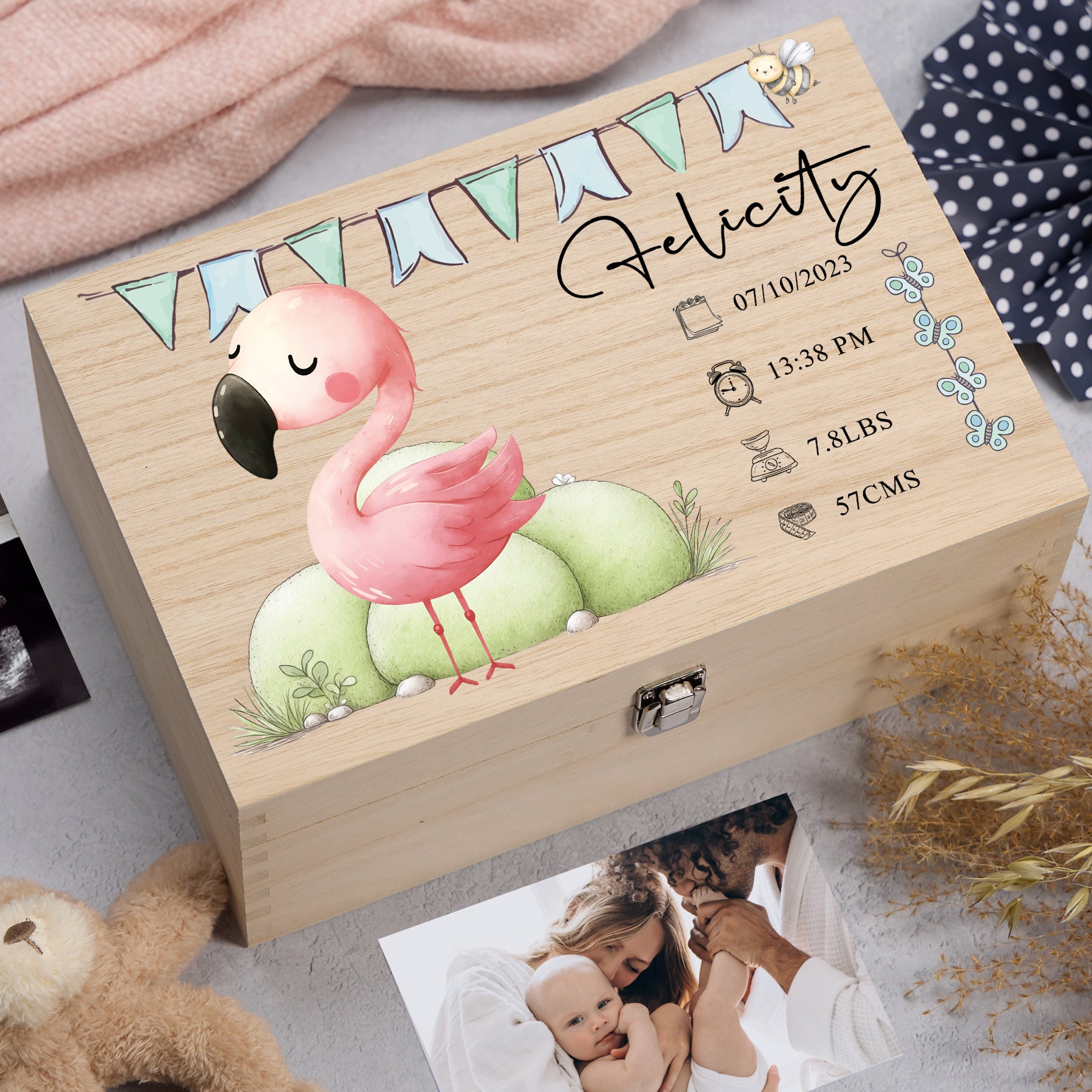 Personalised Wooden Baby Memory Keepsake Box With Cute Animals