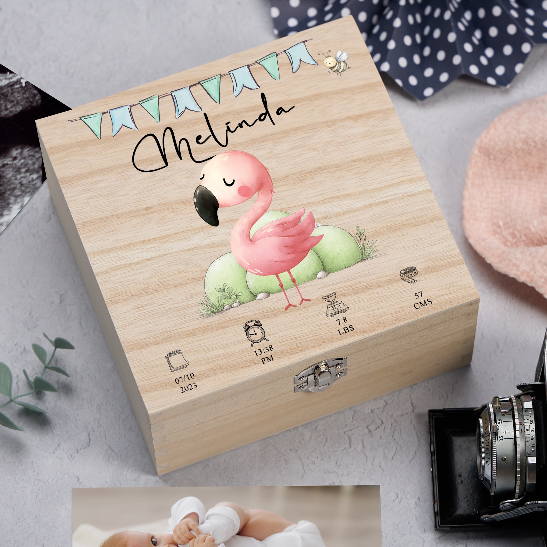 Personalised Wooden Baby Memory Keepsake Box With Cute Animals