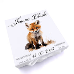 Personalised Baby Keepsake Box Memories Gift With Woodland Fox