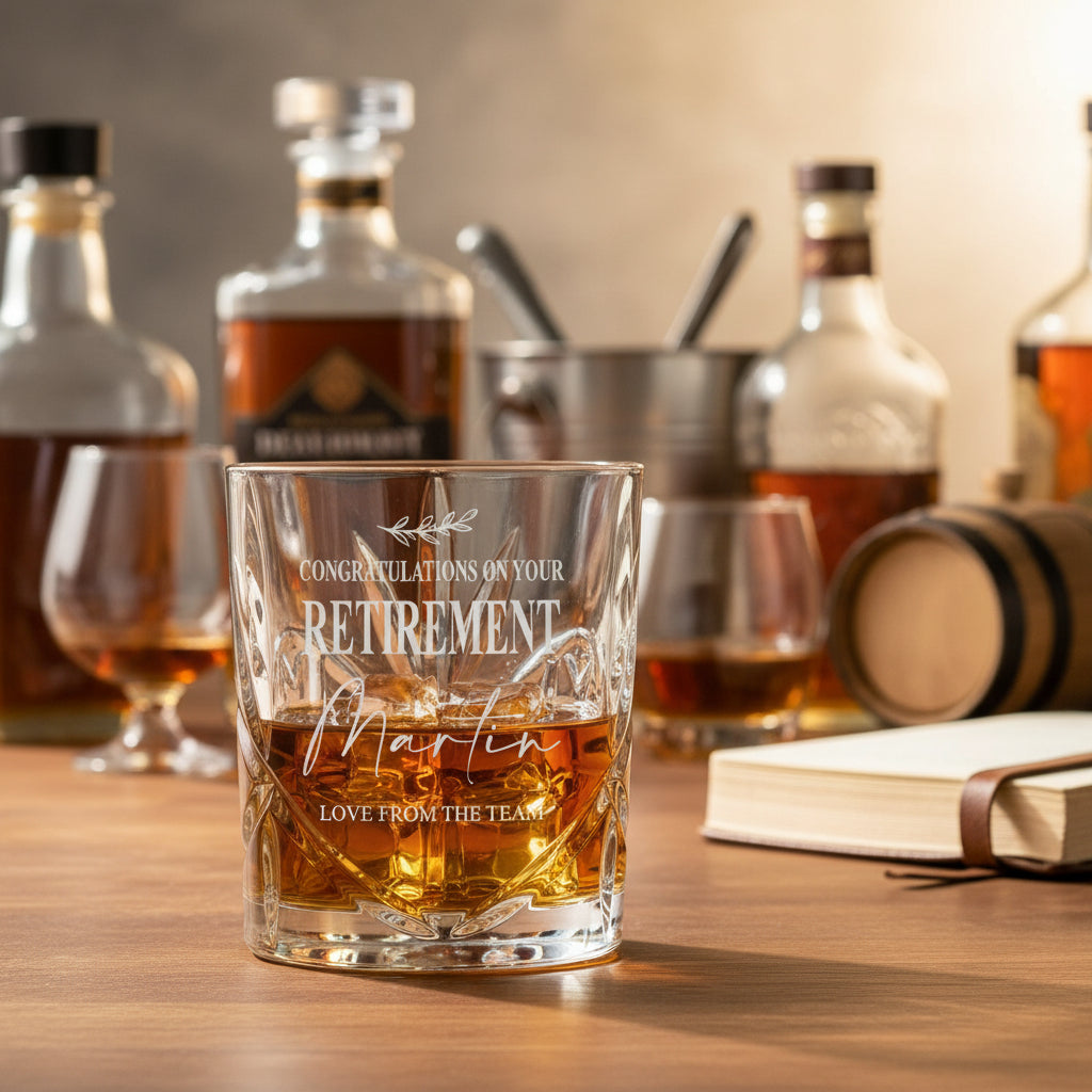 Engraved Retirement Crystal Cut Whiskey Glass Gift Personalised Whiskey Glass ukgiftstoreonline