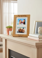 Personalised Engraved Double Wooden Photo Frame Gift Cursive Text personalised photo frames ukgiftstoreonline