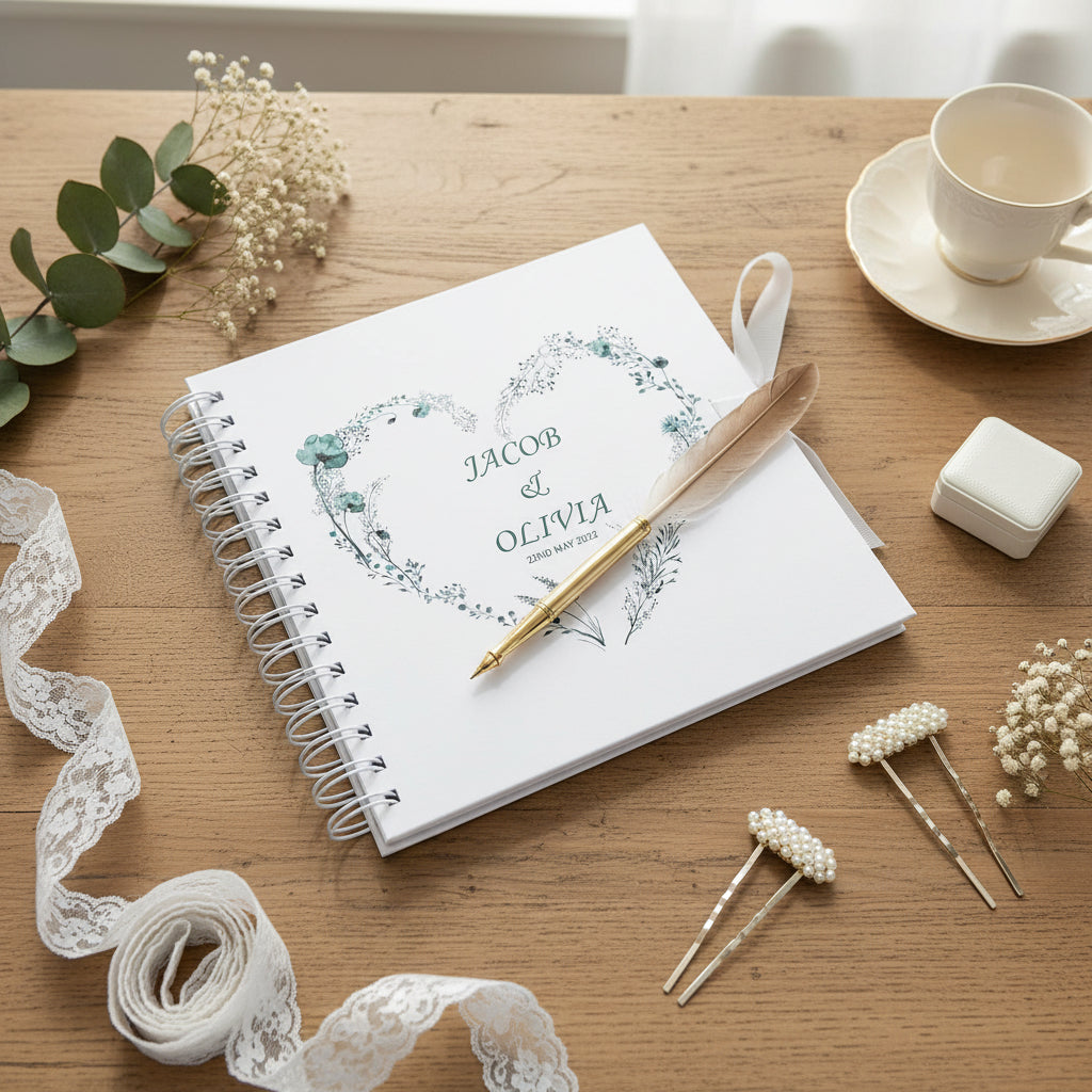 Personalised Wedding Guest Book Memory Book Photo Album Dusty Blue Heart Scrapbook ukgiftstoreonline