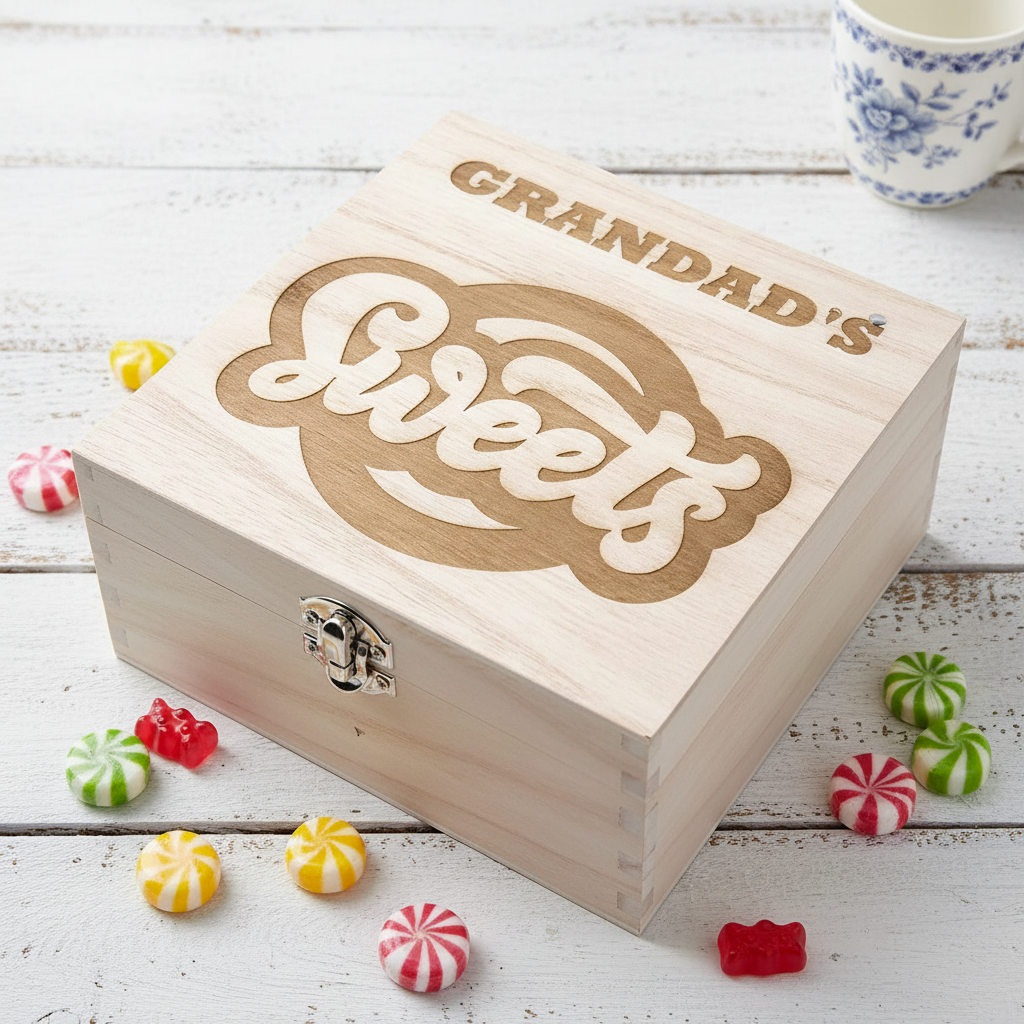 Personalised Engraved Sweets Wooden Box Gift For Birthdays Fathers Day Mothers Day or Christmas Personalised Gifts ukgiftstoreonline