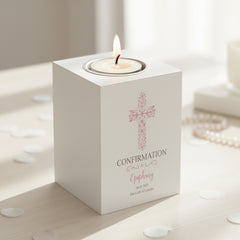 Personalised Confirmation Gift Ornate Cross Design Tea Light Holder Tea Light Holder ukgiftstoreonline