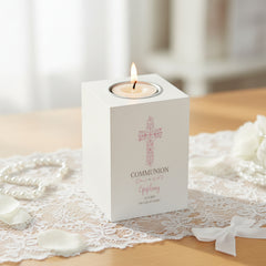 Personalised First Holy Communion Gift Cross Design Tea Light Holder Tea Light Holder ukgiftstoreonline