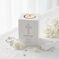 Personalised First Holy Communion Gift Cross Design Tea Light Holder Tea Light Holder ukgiftstoreonline