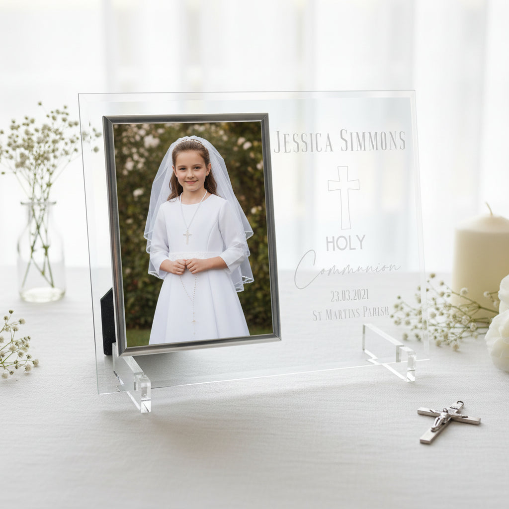 Personalised First Holy Communion Large Engraved Glass Photo Frame In Lined Gift Box Photo Frame ukgiftstoreonline