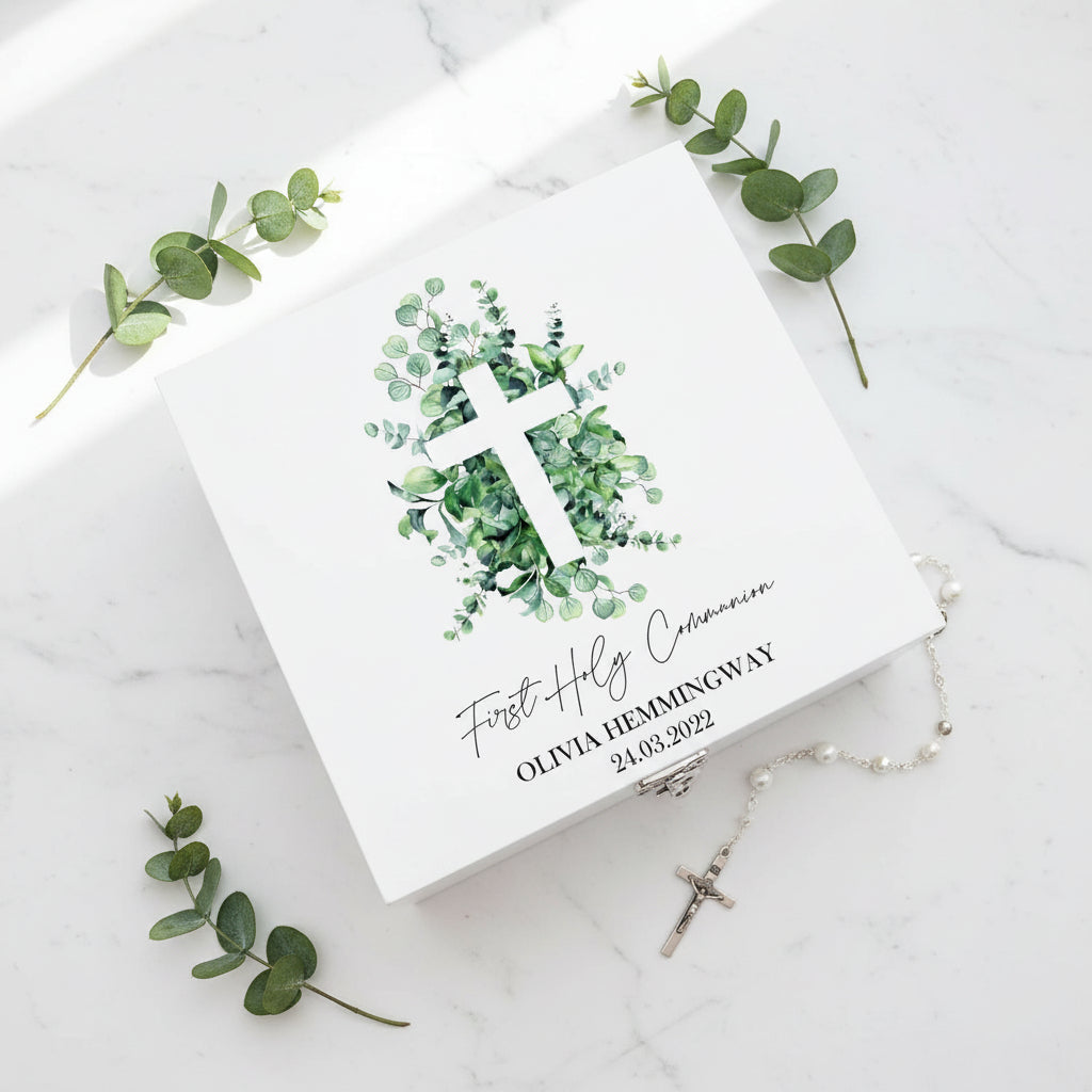 Personalised First Holy Communion Keepsake Wooden Box With Cross Keepsake Wooden Box ukgiftstoreonline