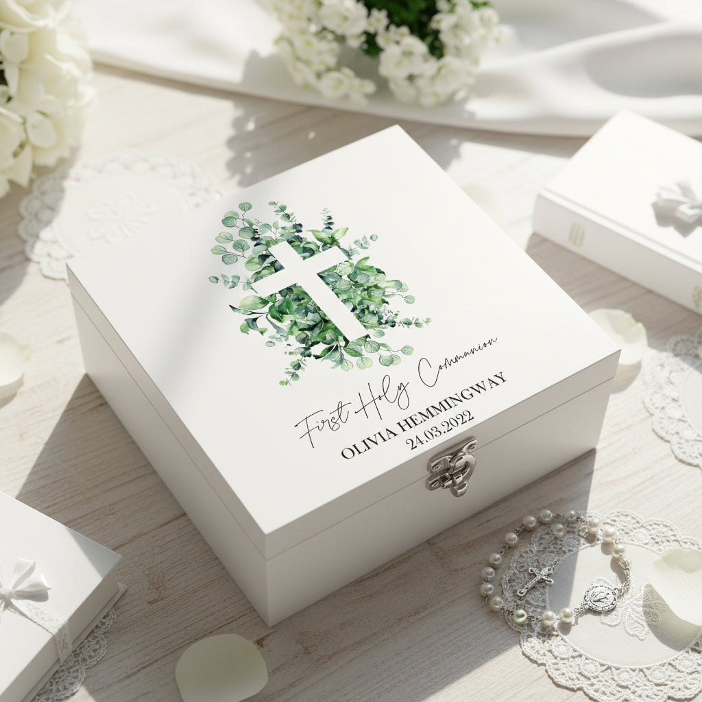 Personalised First Holy Communion Keepsake Wooden Box With Cross Keepsake Wooden Box ukgiftstoreonline