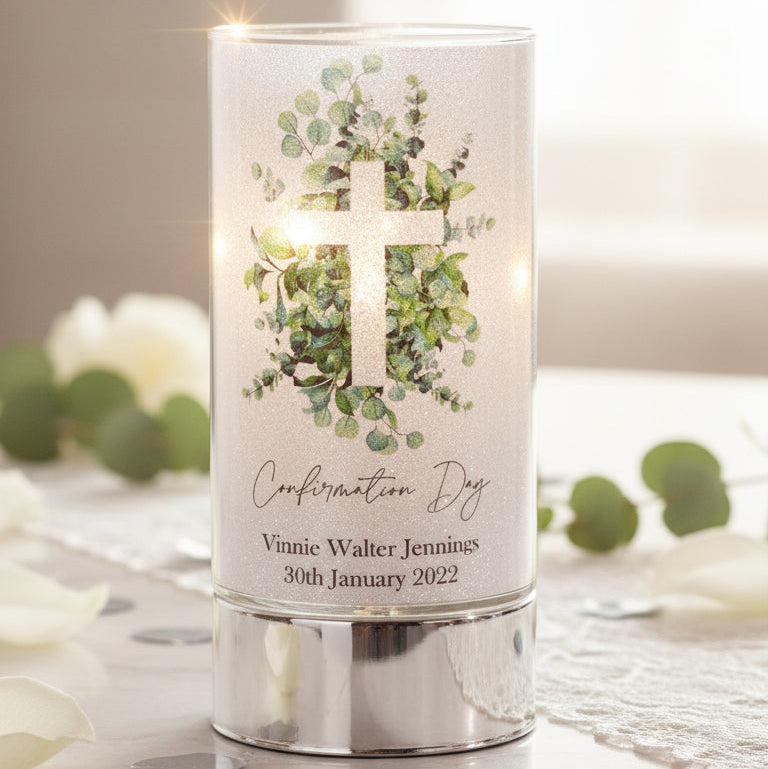 Personalised First Holy Confirmation Night Light Gift With Green Cross ukgiftstoreonline