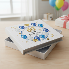 Personalised 60th Birthday Photo Album Gift With Blue and Gold Balloons Birthday Photo Album ukgiftstoreonline
