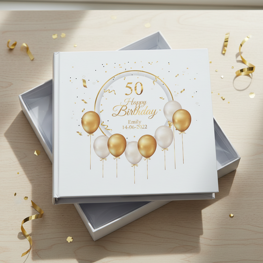 Personalised 50th Birthday Photo Album Gift With Gold Balloons Birthday Photo Album ukgiftstoreonline