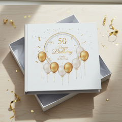 Personalised 50th Birthday Photo Album Gift With Gold Balloons Birthday Photo Album ukgiftstoreonline